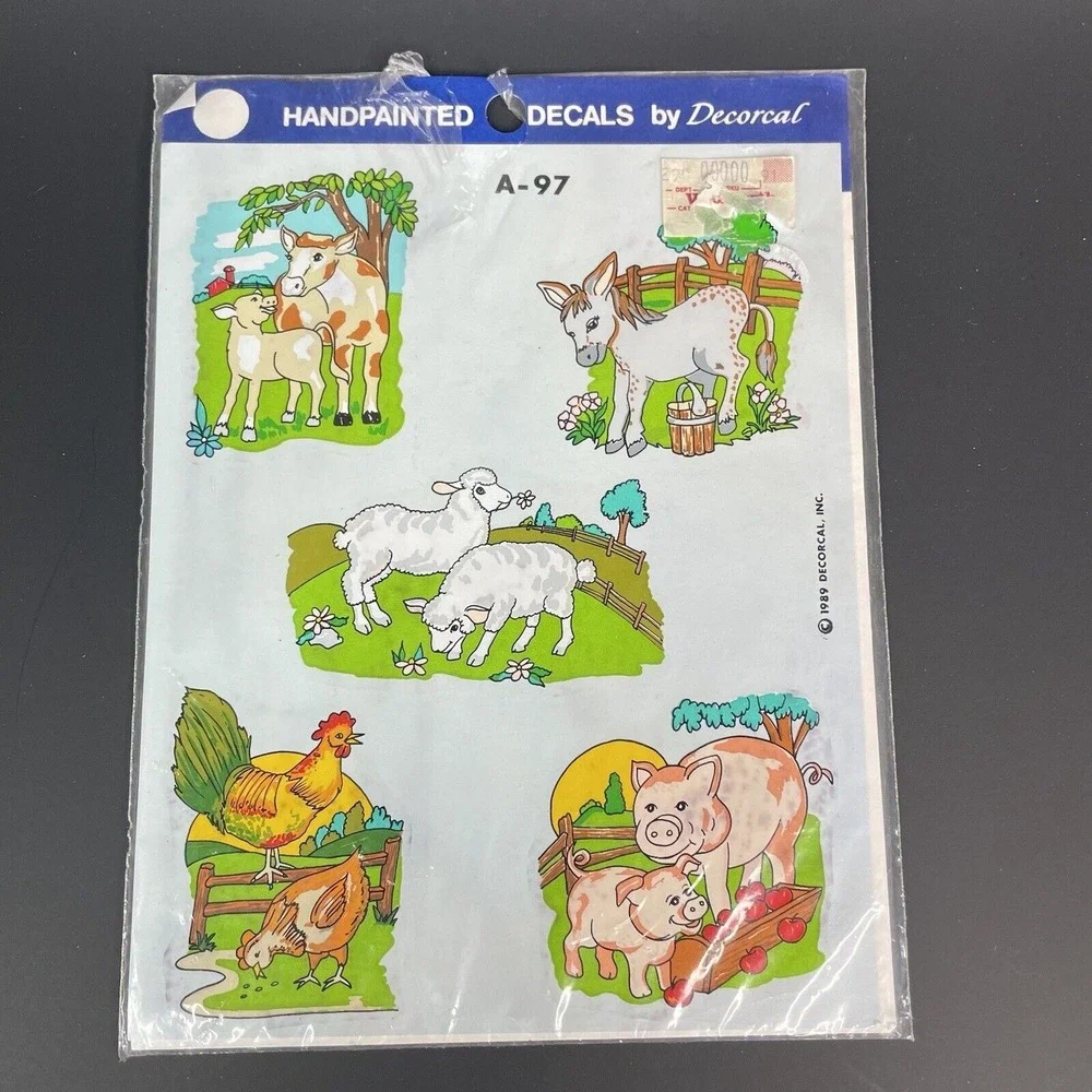 Vtg Decoral Hand Painted Decals Farm Animals Cow Sheep Pig Chicken Donkey 1989‎